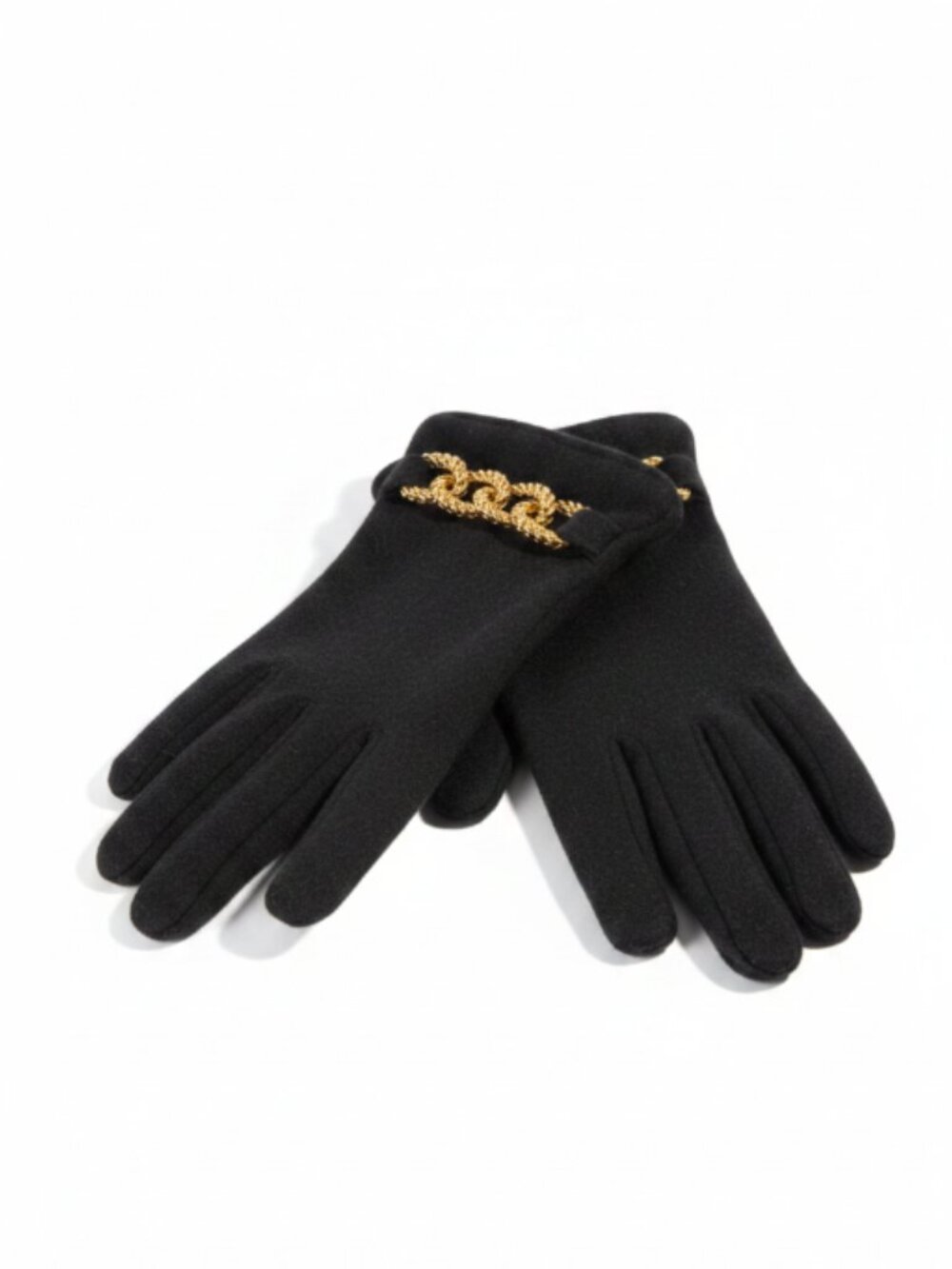 Vintage Grandoe Wool Angora Dress Gloves Black Gold Chain Women's Size A